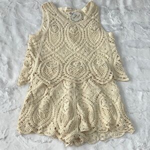 NWT ~ Simply Couture Beige Crochet Lace TWO PIECE SET ~ SIZE S/M